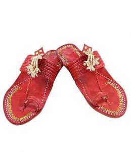 Outstanding Designer’S Six Braided Cherry Red Golden Rivets Gents Kolhapuri Chappal