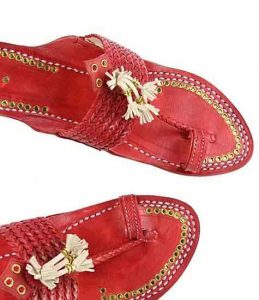 Outstanding Designer’S Six Braided Cherry Red Golden Rivets Gents Kolhapuri Chappal