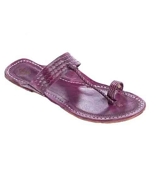 Antiqua Design Purple Pointed Kolhapuri Gents Chappal