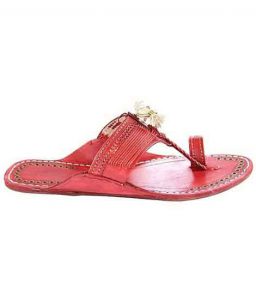 Designer’S Royal Look Cherry Red Fine Braids Flat Heel Men Kolhapuri Chappal