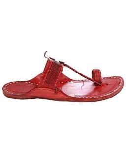 Elegant Cheery Red Color Fine Braided Upper Kapshi Kolhapuri Chappal For Men