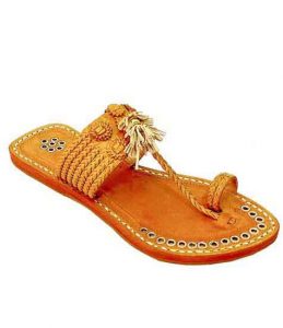 Magnificent Designer’S Dark Yellow Seven Braid Silver Rivets Kolhapuri Women Chappal