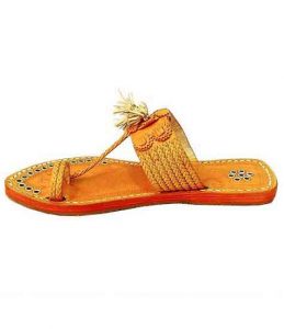 Magnificent Designer’S Dark Yellow Seven Braid Silver Rivets Kolhapuri Women Chappal