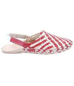 Noticeable Look Designer’S Cherry Red And Natural Mat Style Ladies Kolhapuri Half Shoe