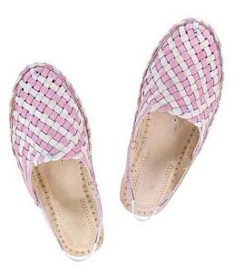 Delightful Designer’S Baby Pink And Natural Mat Style Women Kolhapuri Half Shoe