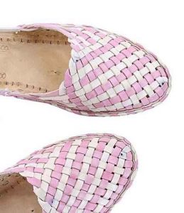 Delightful Designer’S Baby Pink And Natural Mat Style Women Kolhapuri Half Shoe