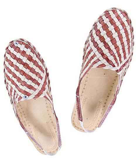 Lovely Designer’S Red Brown And Natural Mat Style Women Kolhapuri Half Shoe