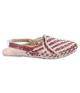 Lovely Designer’S Red Brown And Natural Mat Style Women Kolhapuri Half Shoe