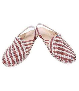 Lovely Designer’S Red Brown And Natural Mat Style Women Kolhapuri Half Shoe