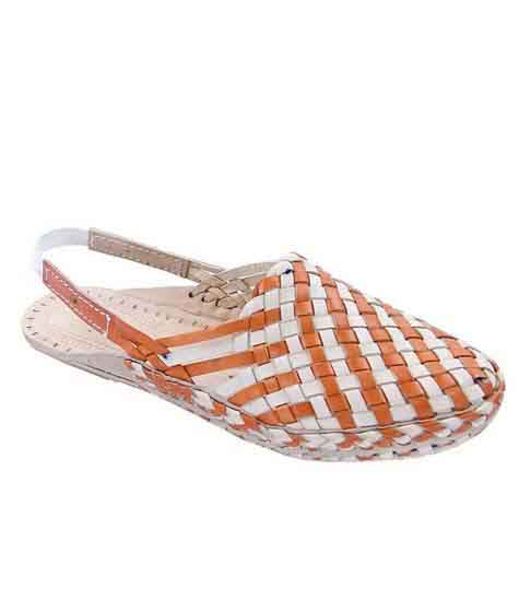 Pleasant Designer’S Tan And Natural Color Mat Style Kolhapuri Half Shoe For Women