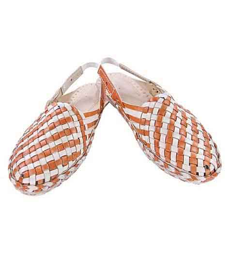 Pleasant Designer’S Tan And Natural Color Mat Style Kolhapuri Half Shoe For Women
