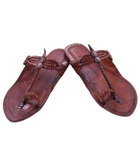 Outstanding Red Brown Four Cross Braided Ladies Kolhapuri Chappal