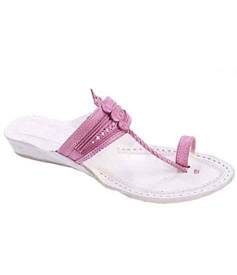 Outstanding Baby Pink Platform Heel Ladies Kolhapuri Chappal