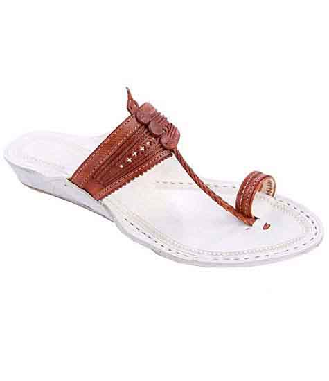 Remarkable Look Tan Color Platform Heel Ladies Kolhapuri Chappal