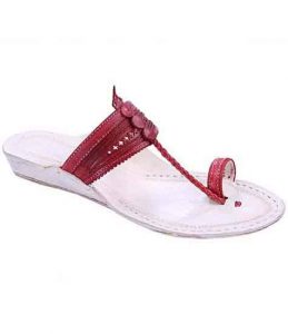 Awesome Look Cherry Red Color Platform Heel Ladies Kolhapuri Chappal