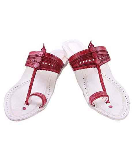 Awesome Look Cherry Red Color Platform Heel Ladies Kolhapuri Chappal