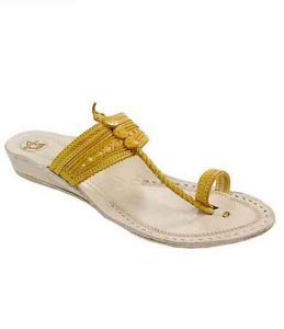 Striking Look Yellow Color Platform Heel Ladies Kolhapuri Chappal