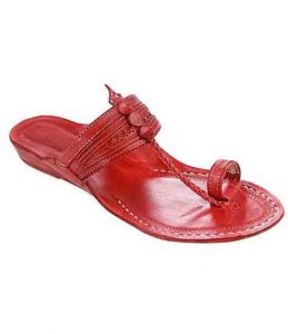 Perfect Look Cherry Red Fine Braids And Punching Platform Heel Ladies Kolhapuri Chappal