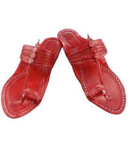 Perfect Look Cherry Red Fine Braids And Punching Platform Heel Ladies Kolhapuri Chappal