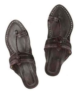 Lovely Dark Brown Fine Braids And Punching Platform Heel Ladies Kolhapuri Chappal