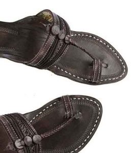 Lovely Dark Brown Fine Braids And Punching Platform Heel Ladies Kolhapuri Chappal