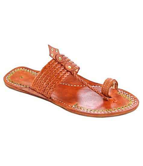 Outstanding Designer’S Six Braided Tan Color Golden Rivets Ladies Kolhapuri Chappal