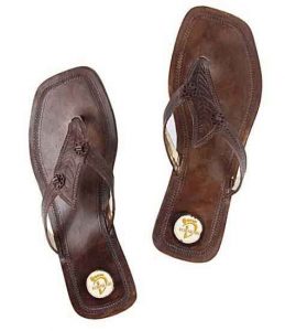 Impressive Brown Color Leaf Design High Heel Ladies Kolhapuri Chappal