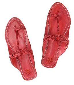 Remarkable Cherry Red Four Cross Braided Flat Heel Ladies Kolhapuri Chappal