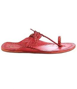 Remarkable Cherry Red Four Cross Braided Flat Heel Ladies Kolhapuri Chappal