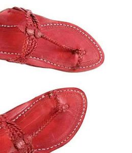 Remarkable Cherry Red Four Cross Braided Flat Heel Ladies Kolhapuri Chappal