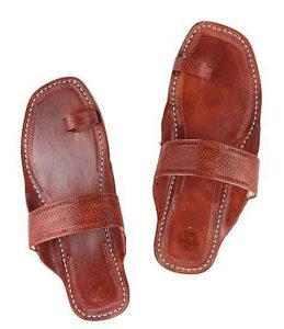 Awesome Red Brown Embossed Straight Belt Kolhapuri Chappal For Women