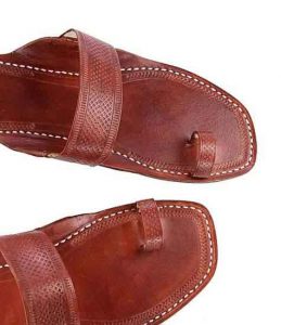 Awesome Red Brown Embossed Straight Belt Kolhapuri Chappal For Women