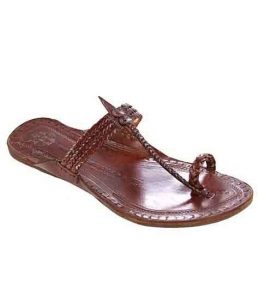 Wonderful Red Brown Three Braided Ladies Kolhapuri Chappal