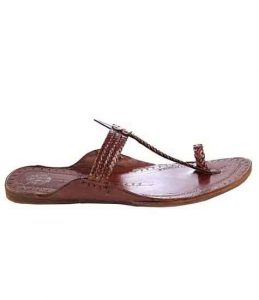 Wonderful Red Brown Three Braided Ladies Kolhapuri Chappal