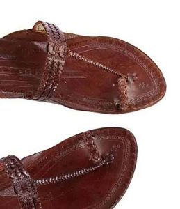 Wonderful Red Brown Three Braided Ladies Kolhapuri Chappal