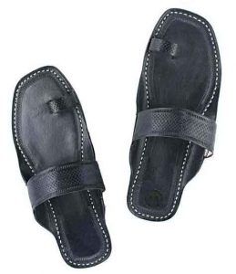 Overwhelming Black Embossed Straight Belt Kolhapuri Chappal For Women