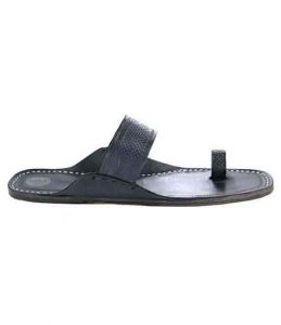 Overwhelming Black Embossed Straight Belt Kolhapuri Chappal For Women