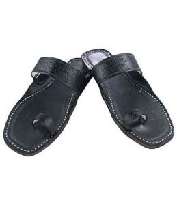 Overwhelming Black Embossed Straight Belt Kolhapuri Chappal For Women