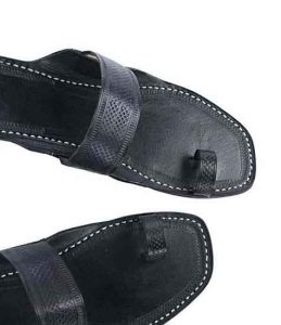 Overwhelming Black Embossed Straight Belt Kolhapuri Chappal For Women