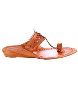 Beautiful Tan Color Fine Braids And Punching Platform Heel Ladies Kolhapuri Chappal