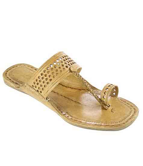 Remarkable Diamond Punching Straight Belt Natural Leather Kolhapuri Chappal For Women