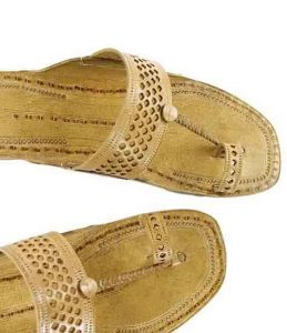 Remarkable Diamond Punching Straight Belt Natural Leather Kolhapuri Chappal For Women