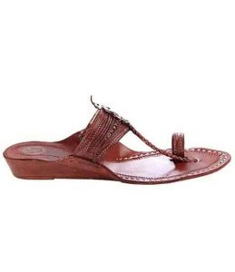 Lovely Red Brown Fine Braids And Punching Platform Heel Ladies Kolhapuri Chappal