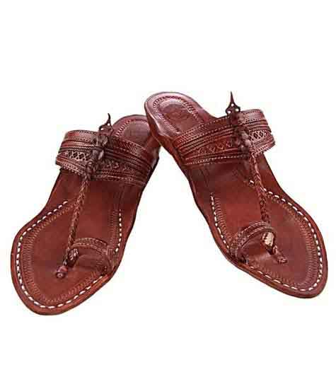 Lovely Red Brown Fine Braids And Punching Platform Heel Ladies Kolhapuri Chappal