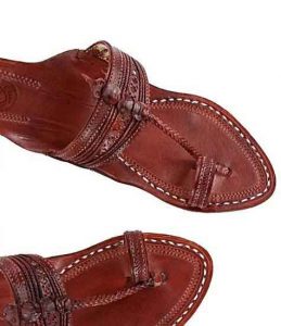 Lovely Red Brown Fine Braids And Punching Platform Heel Ladies Kolhapuri Chappal