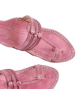 Good-Looking Baby Pink Fine Braids And Punching Platform Heel Ladies Kolhapuri Chappal