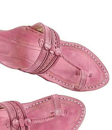 Good-Looking Baby Pink Fine Braids And Punching Platform Heel Ladies Kolhapuri Chappal