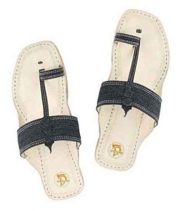 Awesome Denim Grey Black Ladies Kolhapur Chappal