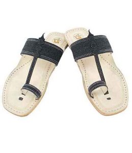 Awesome Denim Grey Black Ladies Kolhapur Chappal