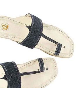 Awesome Denim Grey Black Ladies Kolhapur Chappal